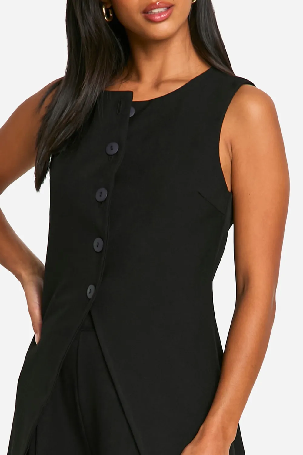 High Collar Versatile Exquisite Slit Black Women's Vest