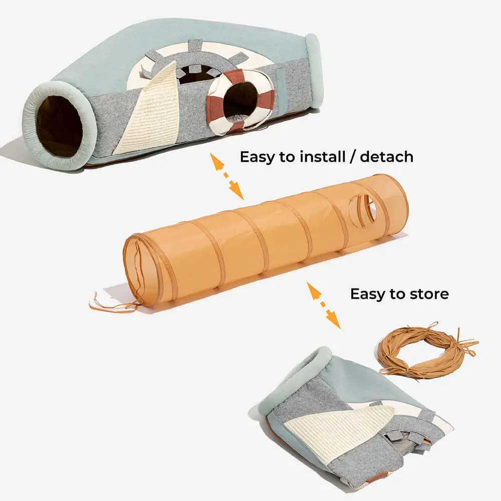 Ship UFO Collapsible Tube with Scratching Ball Cat Tunnel Bed