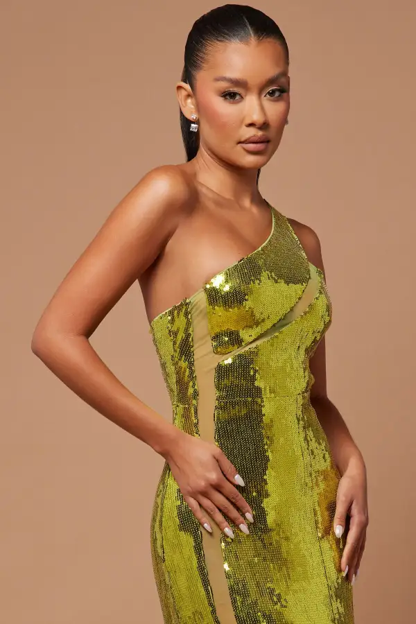 Aamira Sequin Gown - Chartreuse