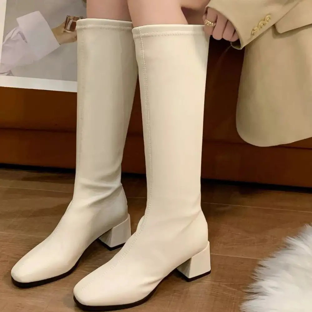 Refined Square Toe Block Heel Boots
