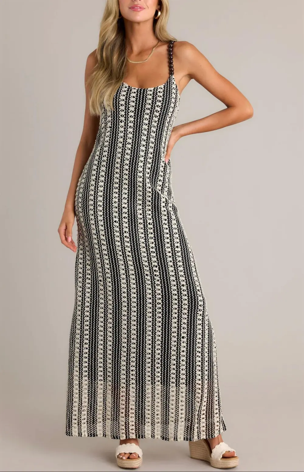 REGAL RHAPSODY 100% COTTON BLACK STRIPE KNIT MAXI DRESS