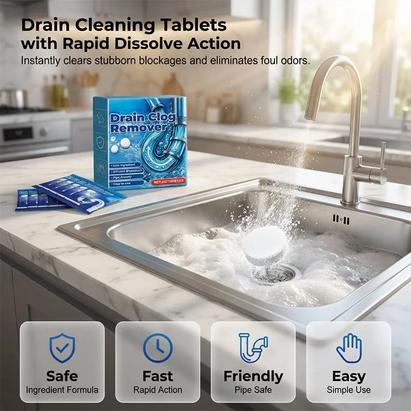 Effervescent tablets for clearing drain clogs – reliably dissolve hair, grease, and dirt – work quickly and gently – for the kitchen, bathroom, and sink