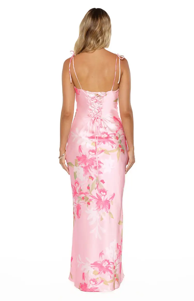Satin Square Neck Floral Maxi Dress