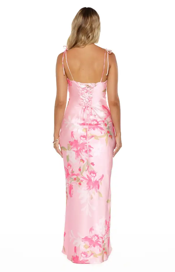 Satin Square Neck Floral Maxi Dress