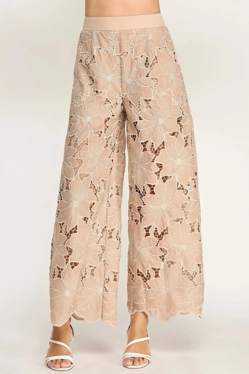 Lace Panel Wide Leg Pants