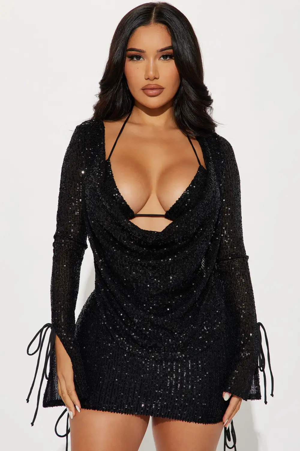 Miami Glamour Life Sequin Mini Dress Set - Black