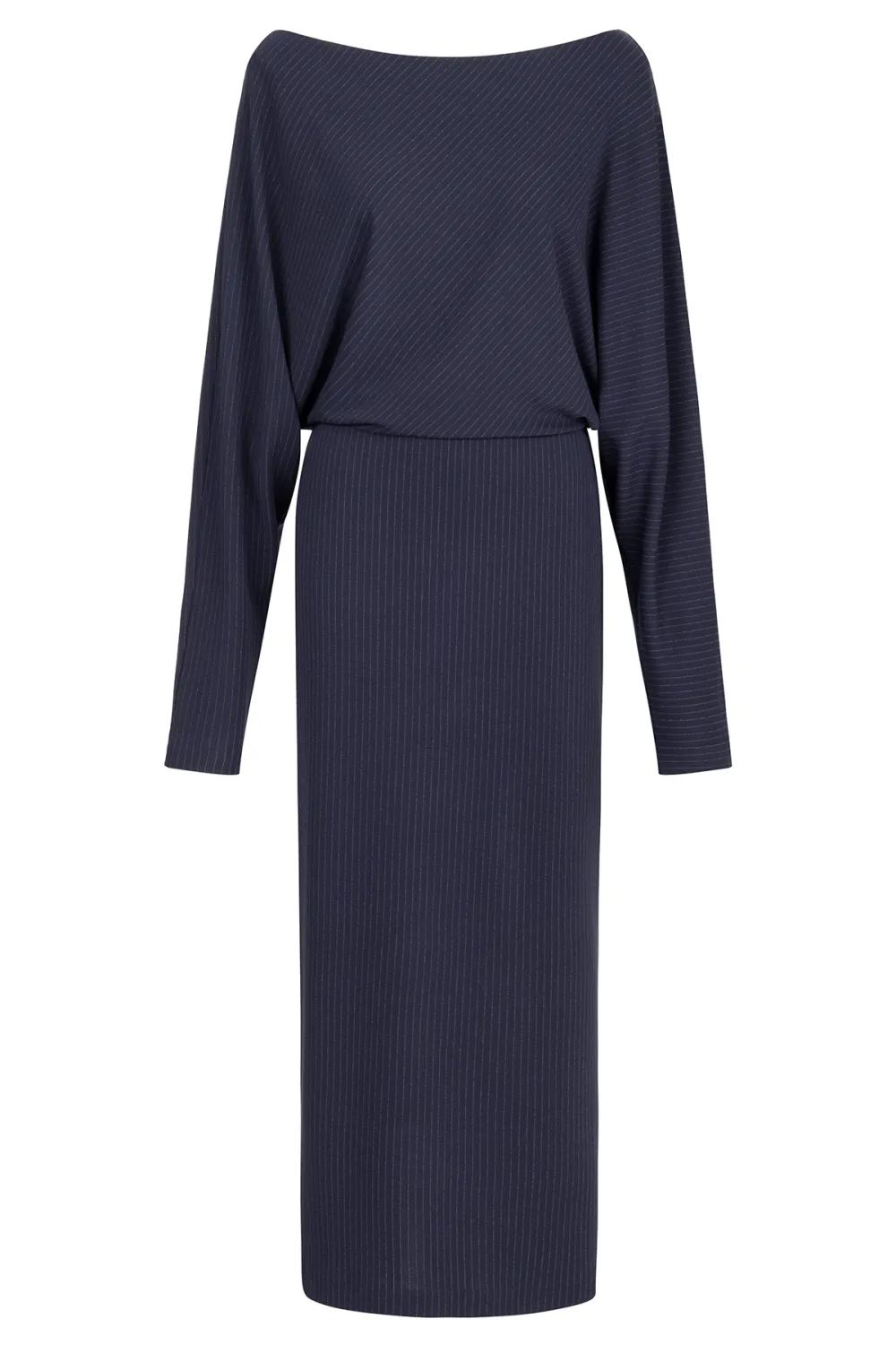 Crew Neck Midi Dress-Navy Blue
