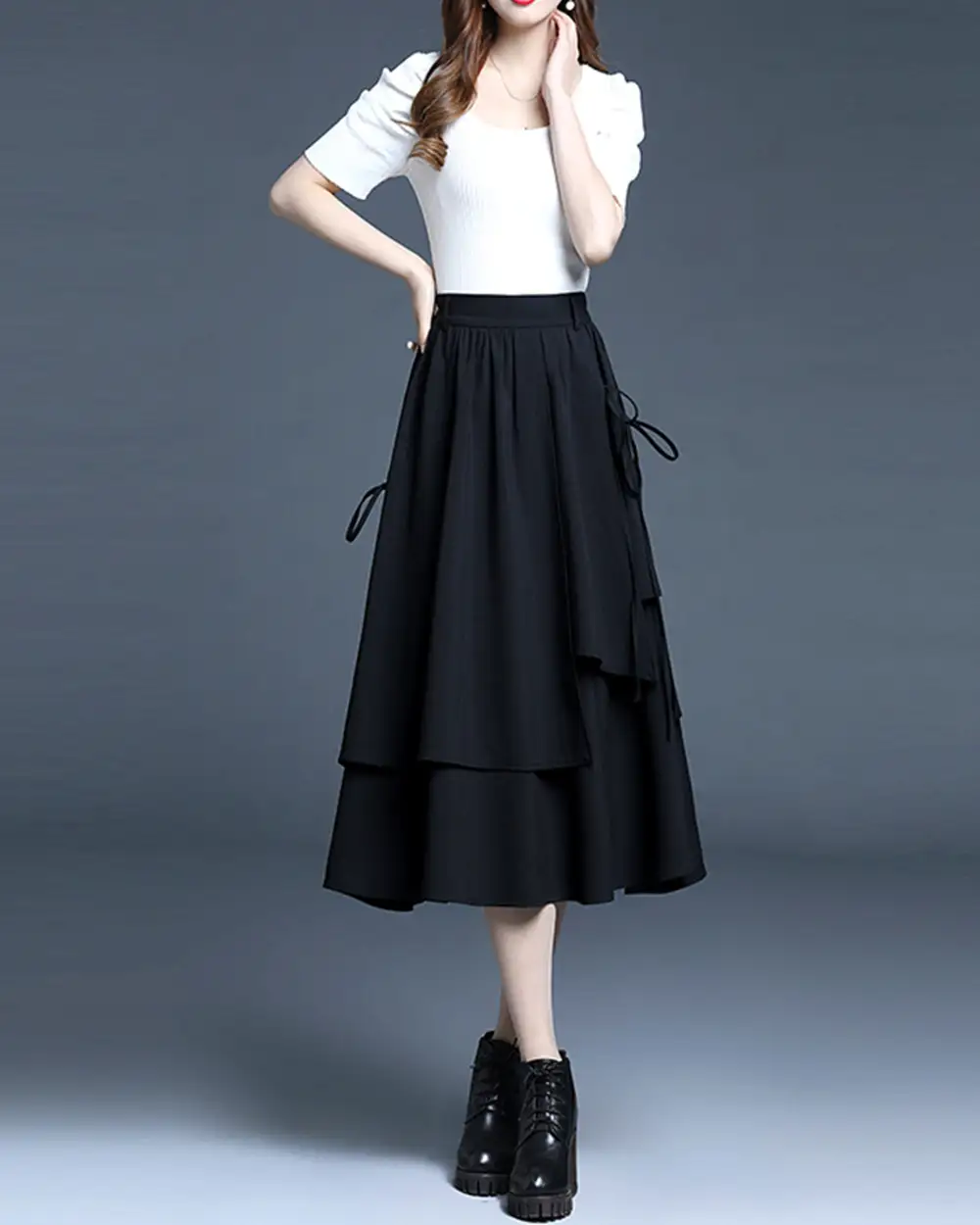 Everyday Drawstring Cotton A Line Midi Skirt