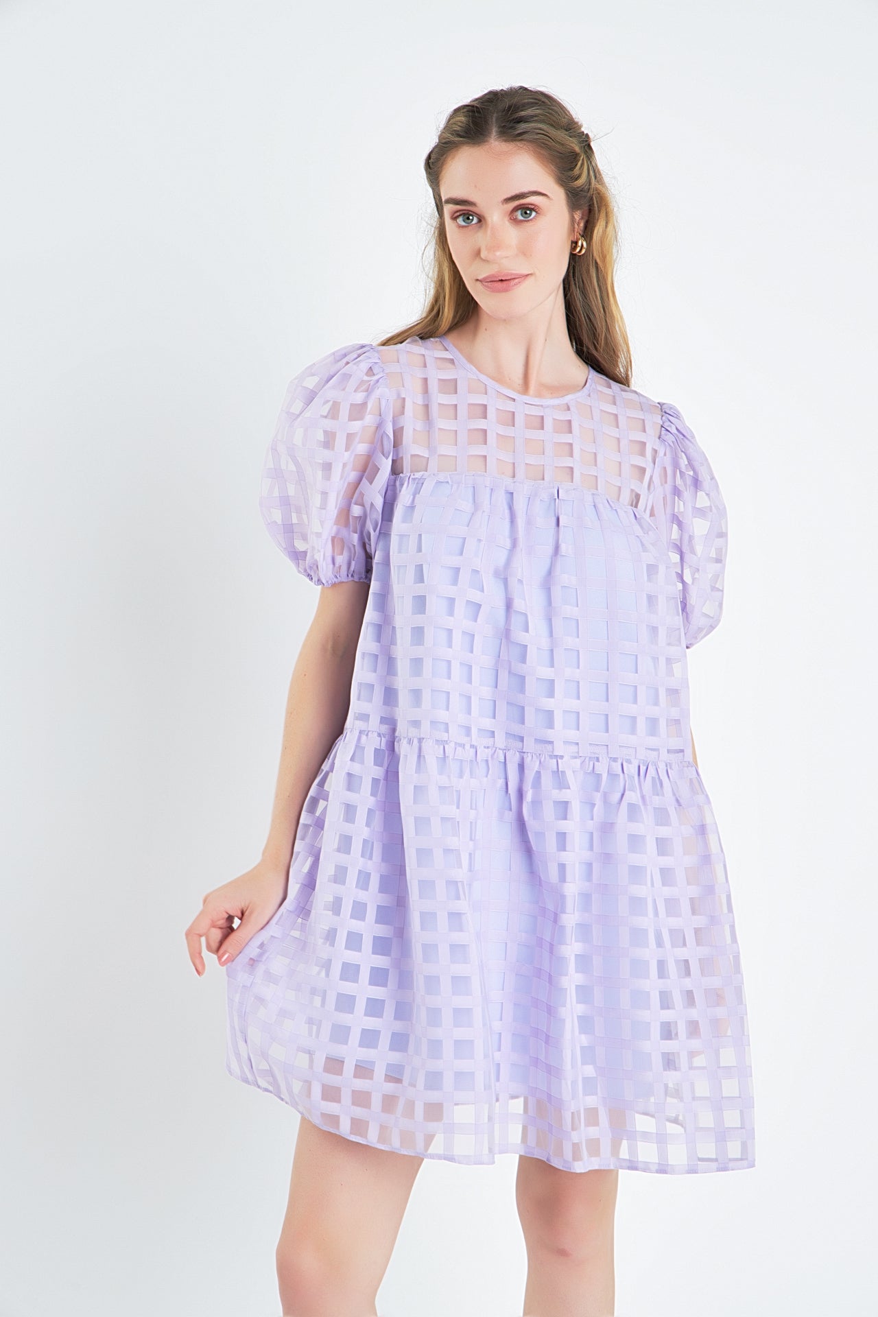 Gridded Organza Mini Dress