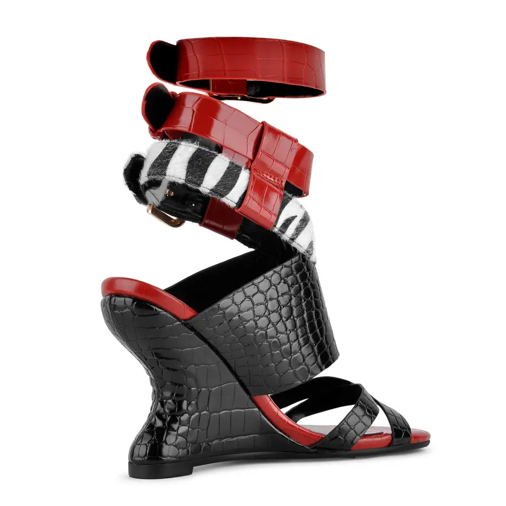 Stone Buckle Strap Wedge Heel Sandals