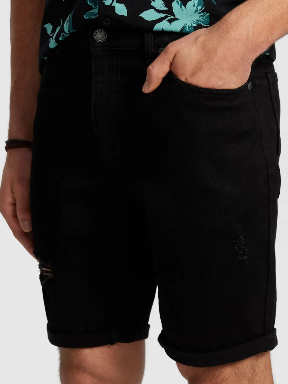 Black Drawstring Waist Linen Short