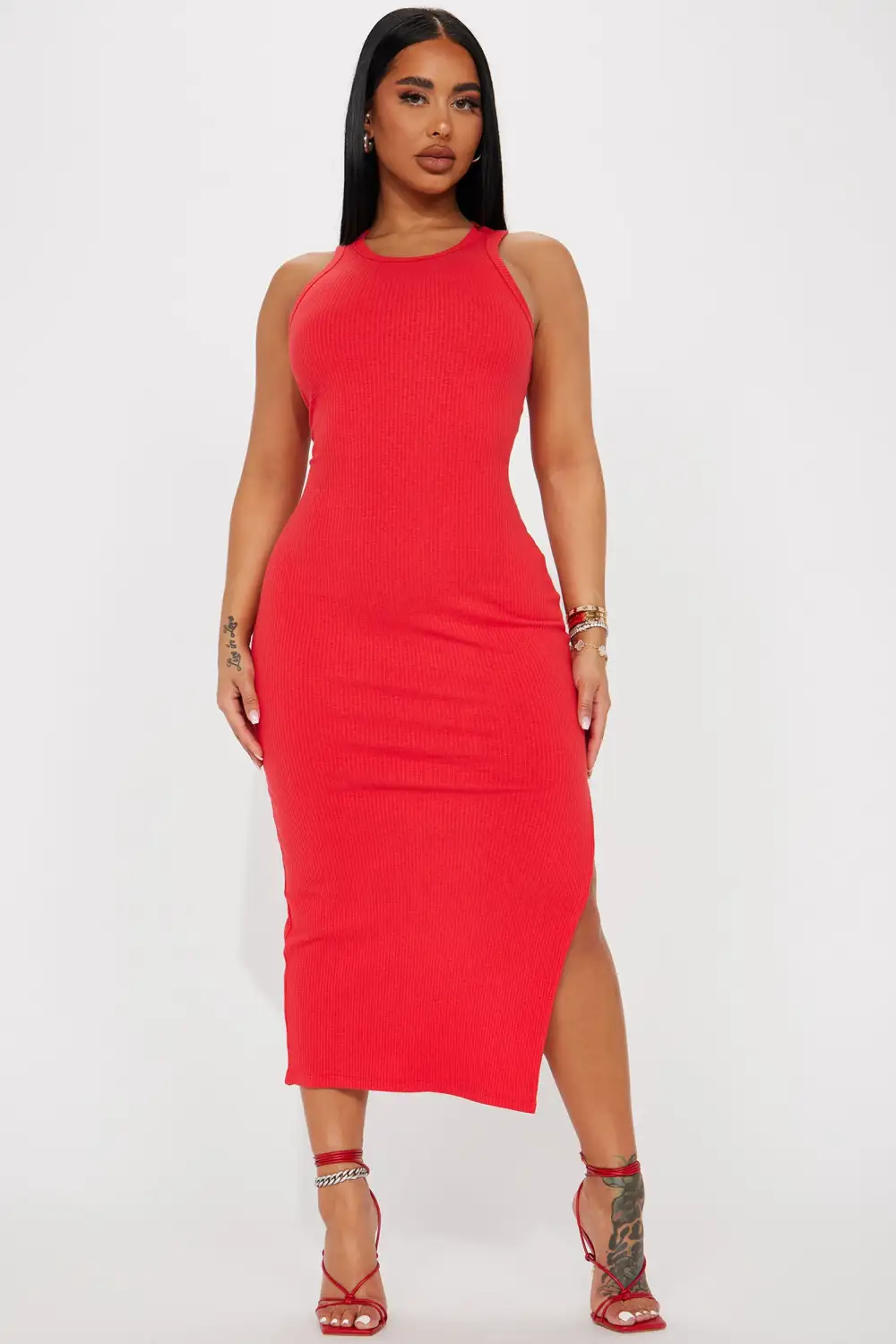 Casual Outing Midi Dress - Red