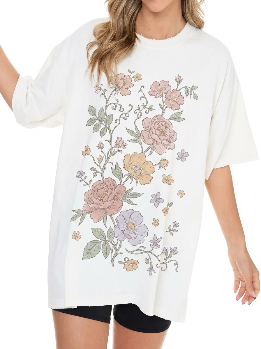 Women's Boho Floral Aesthetic Vintage Printed T-shirt