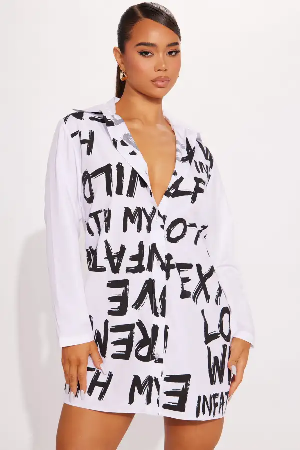 No Words Shirt Mini Dress - White/Black