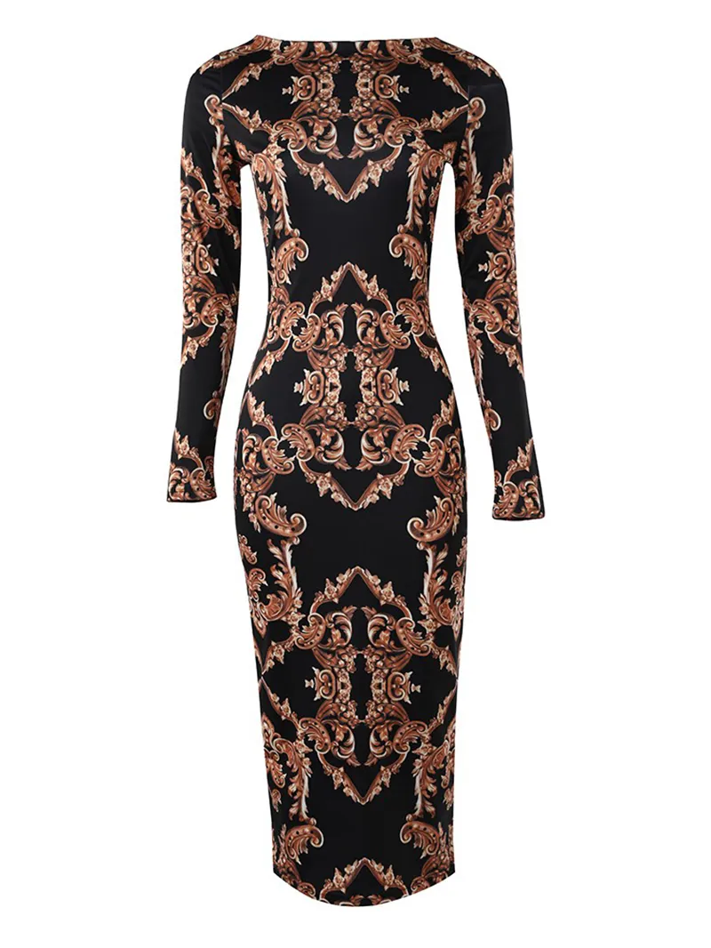 Women's Bodycon Printed Long Sleeve Dress