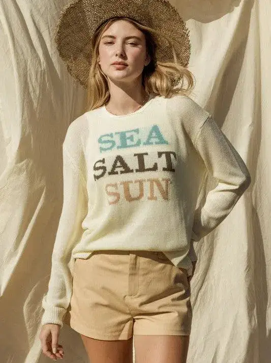 Sea Salt Sun Round Neck Long Sleeve Graphic Sweater