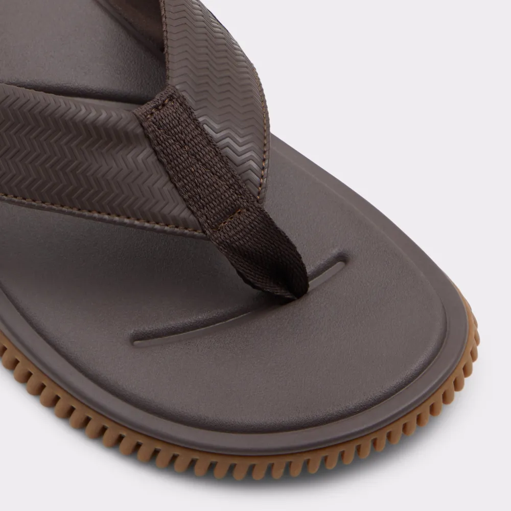 Other Brown Synthetic Leather Embossed Flat Slides