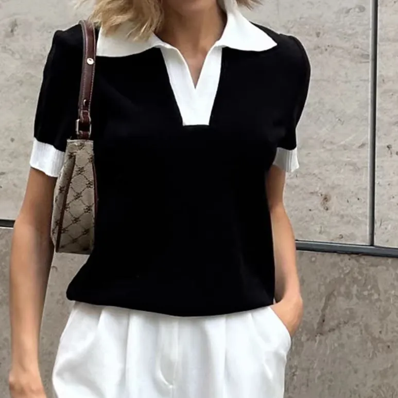 Polo Neck Loose Knit Top