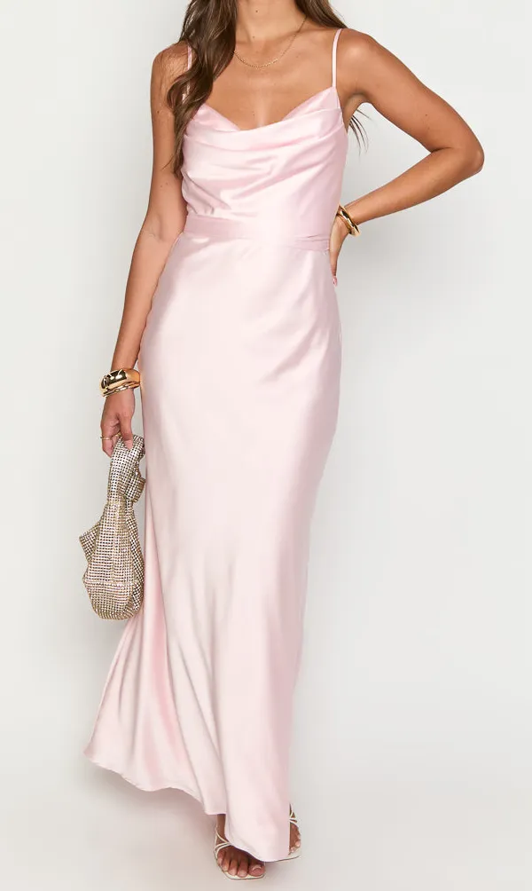 Satin Wrap Tie Maxi Dress
