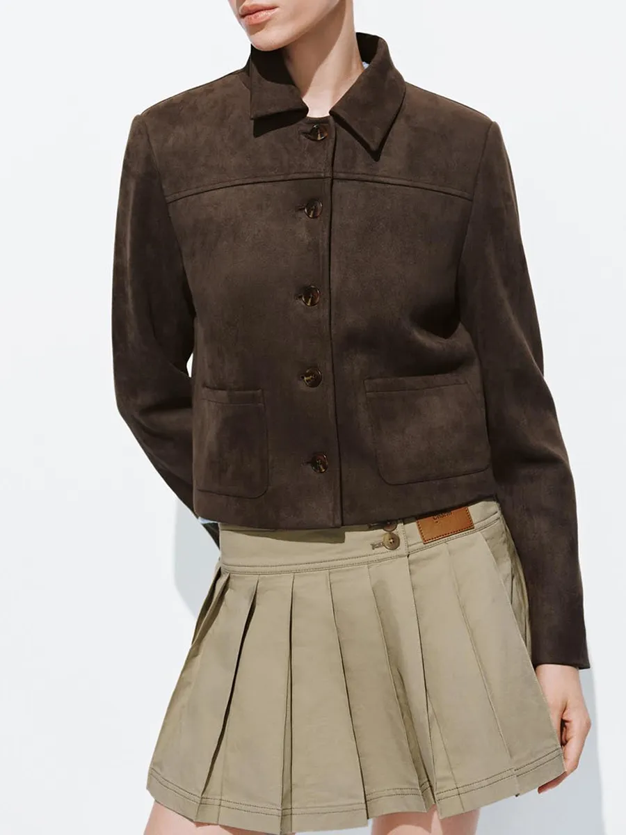 A Casual Brown Tweed Jacket With A Large Lapel For Ladies