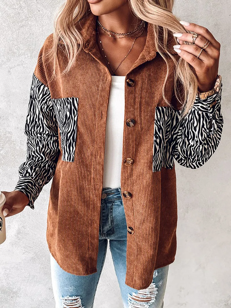 Casual zebra print corduroy jacket