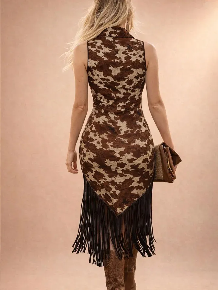 Women's Western Retro Collar Zipper Sleeveless Dress