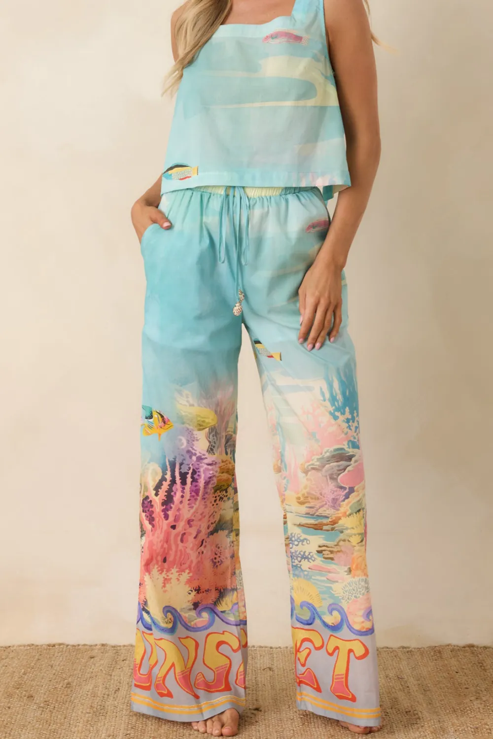 Multicolor Reef Print Cotton Pants