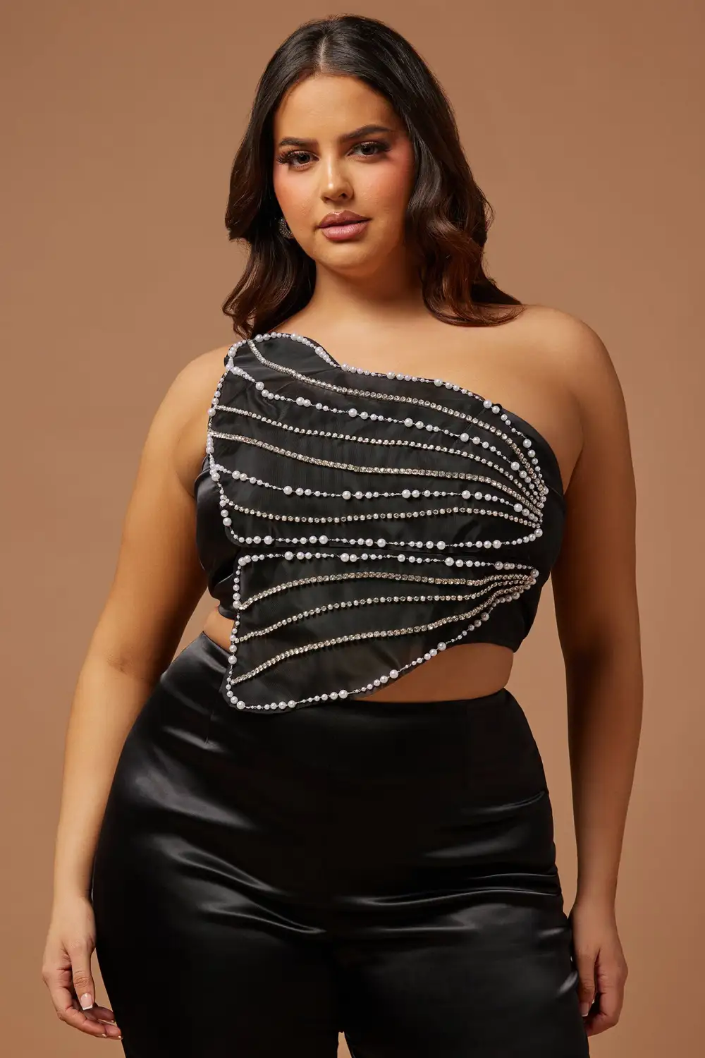 Rhinestone Butterfly Satin Pant Set - Black