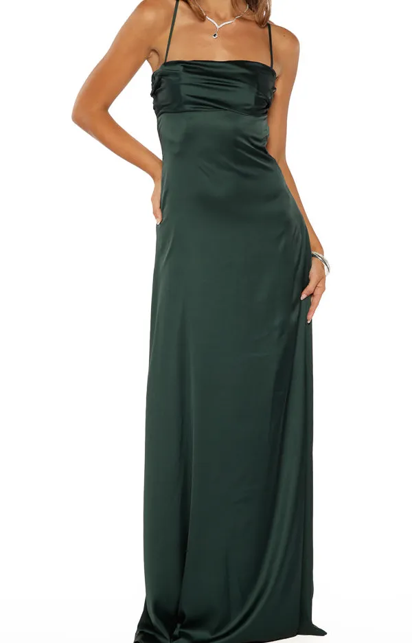 Satin Backless Emerald Maxi Dress