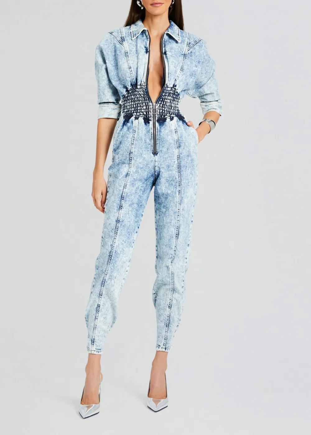 V Neck Blue Jumpsuit