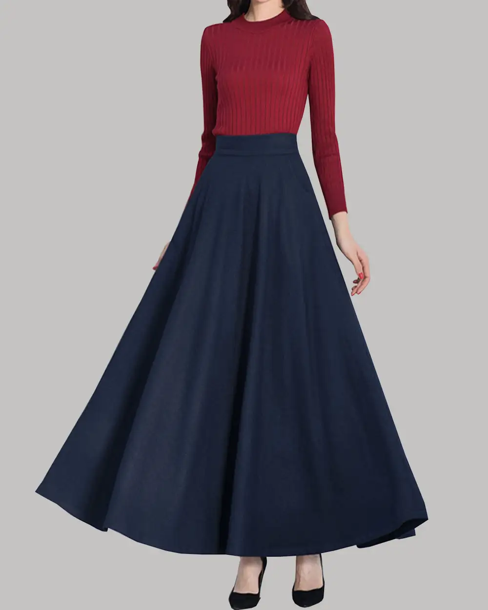 Relaxed Pocketed Wool Maxi Skirt