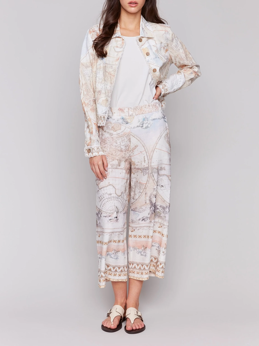 Short Art Print Lapel Jacket