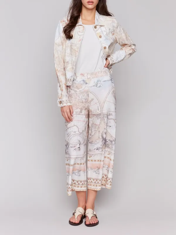 Short Art Print Lapel Jacket