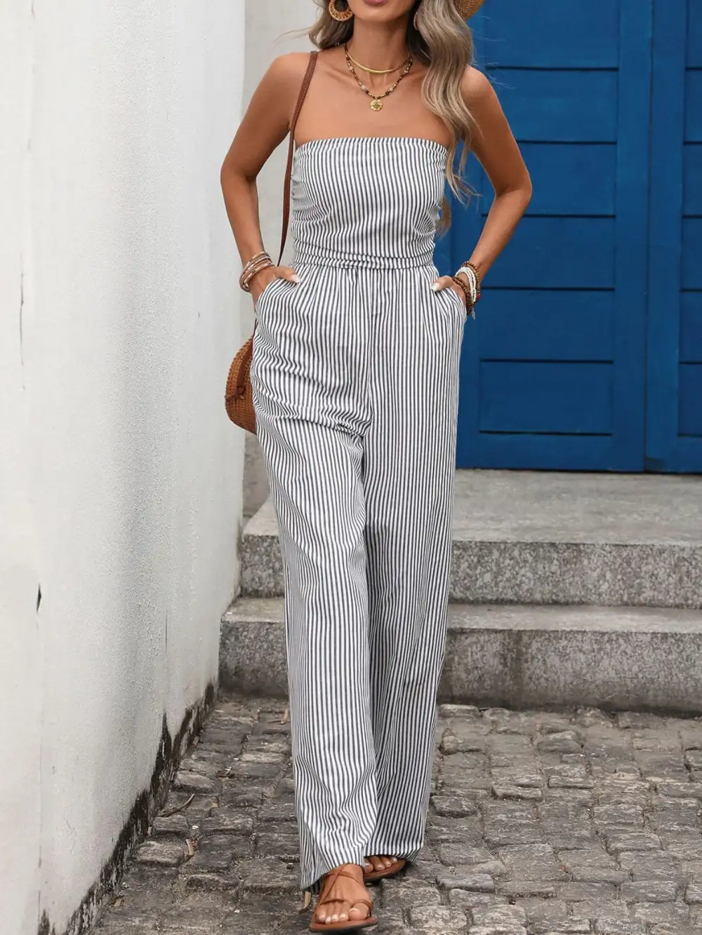Polished Striped Wide Leg Jumpsuit
