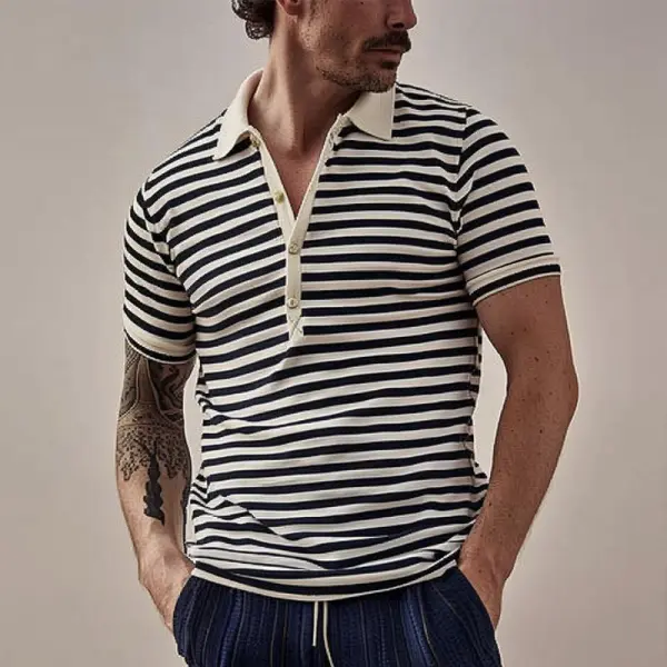 Fresh Short Sleeve Collared Collared Knit Shirt