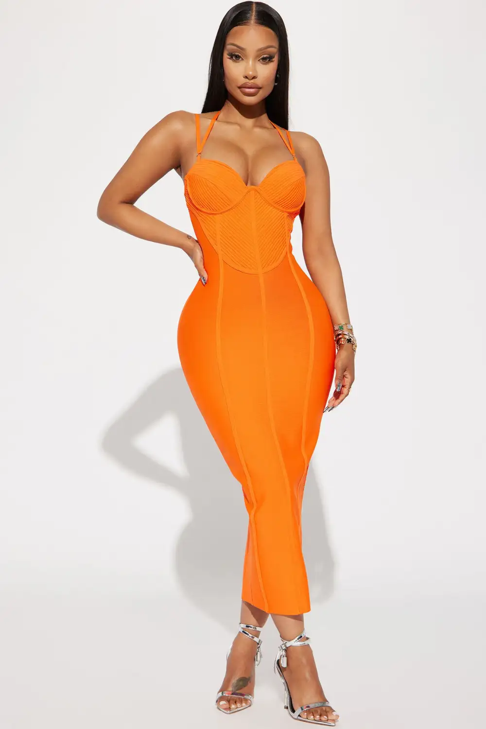 Julia Bandage Midi Dress - Orange