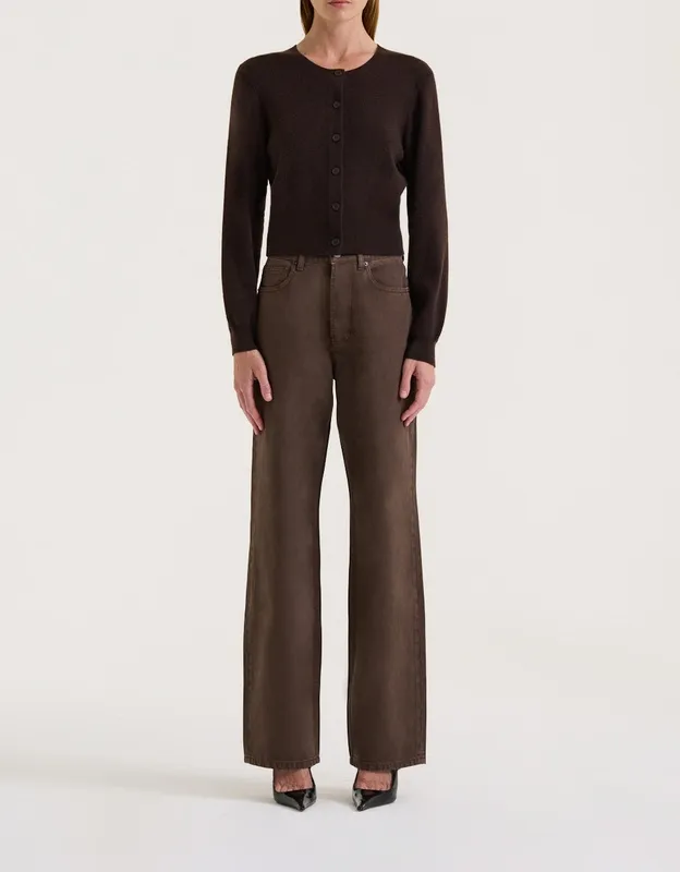 Chocolate Cropped Button Front Cardigan