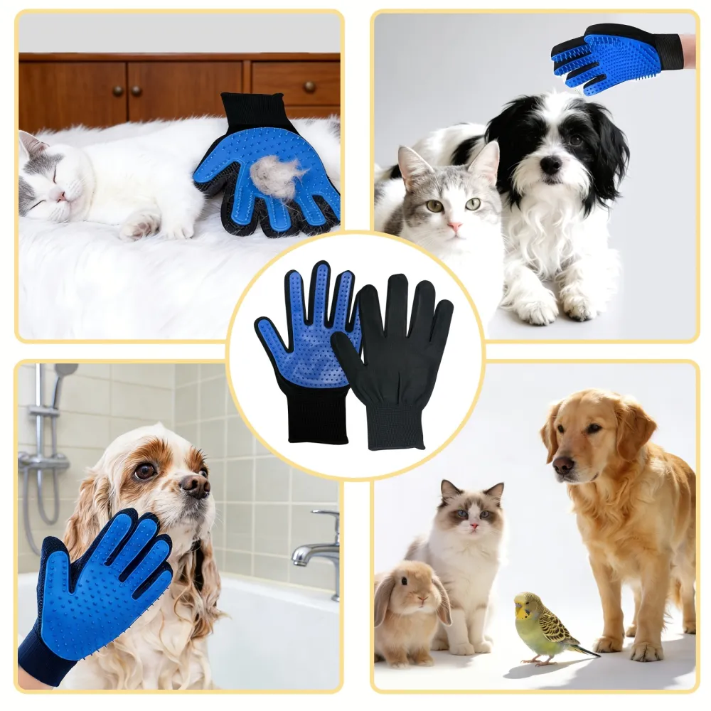 Pet Grooming Glove • Deshedding & Massage Grooming Glove • For Dogs & Cats • Loose Hair Removal Tool