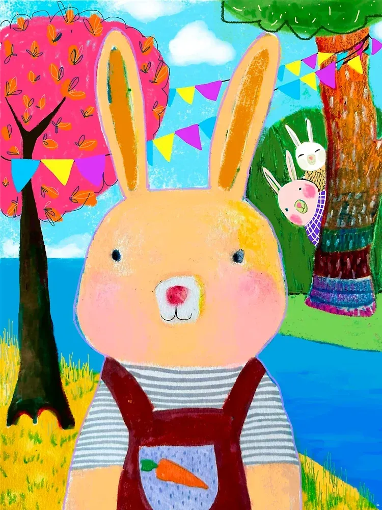 Rabbit Cartoon Printed Women's Short Sleeved T-Shirt