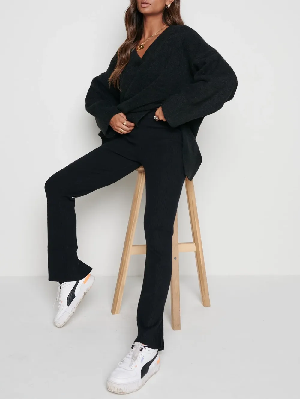 Split Hem Knit Trousers