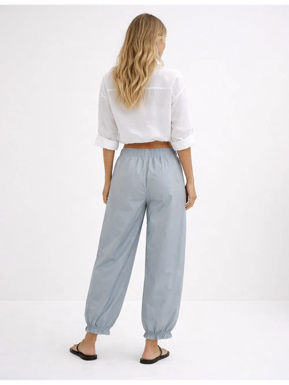 Solid Color Elastic Waist Pocket Balloon Pants