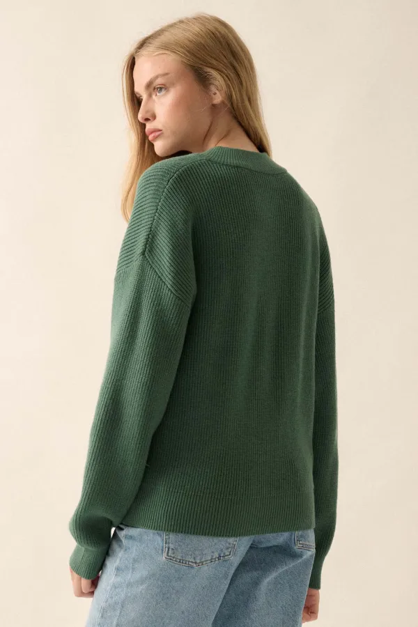 Say Anything Ribbed Knit Henley Sweater