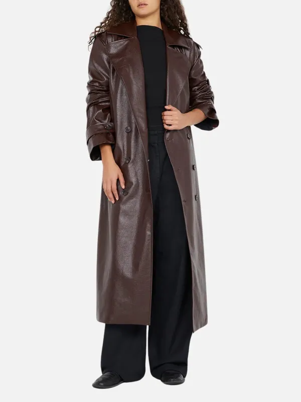 PU Tied Long Coat with Pockets