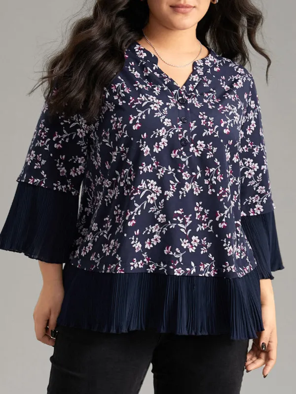 V-neck chiffon floral print elegant shirt