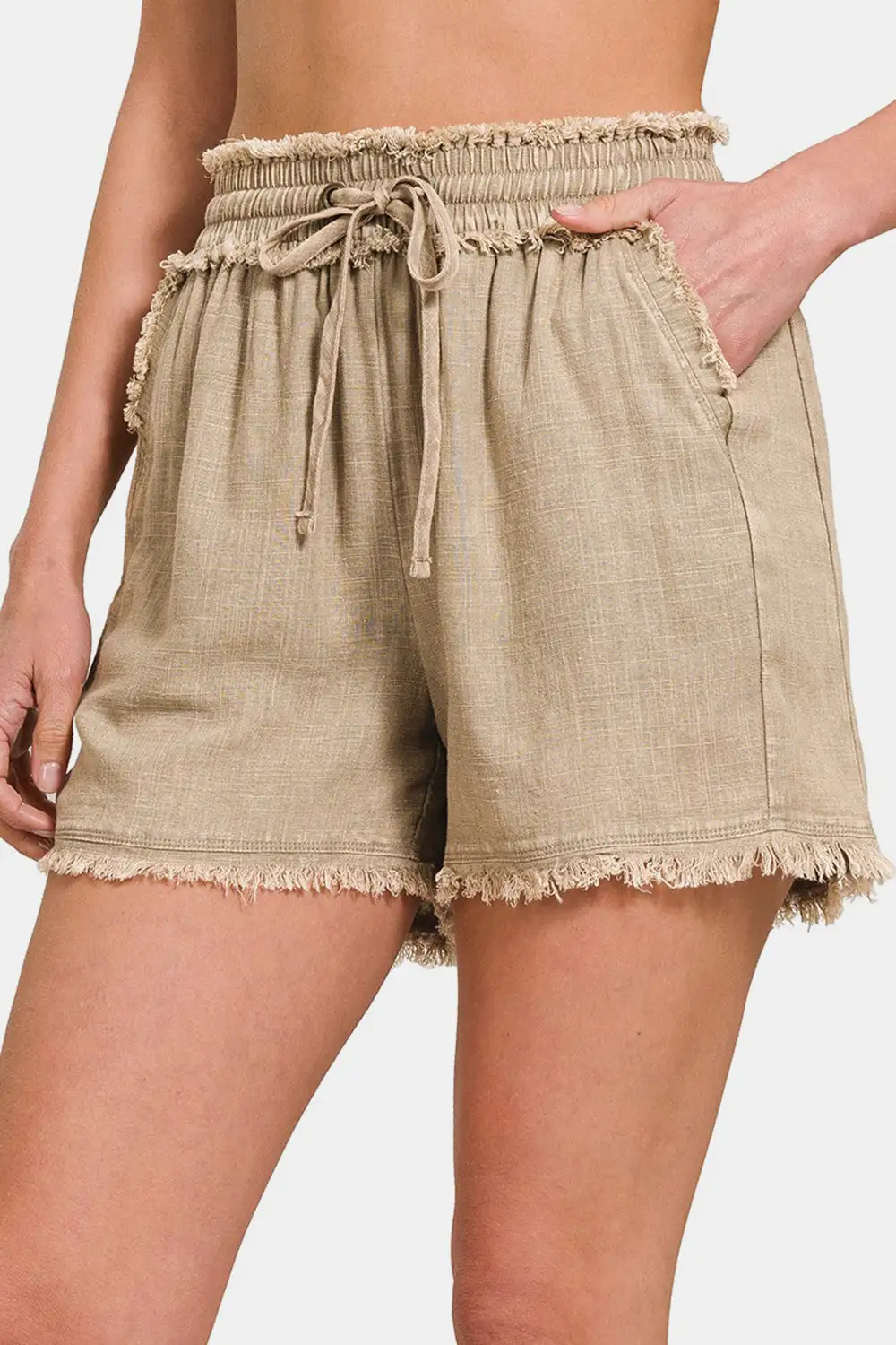 Everyday Frayed Hem Drawstring Waist Shorts