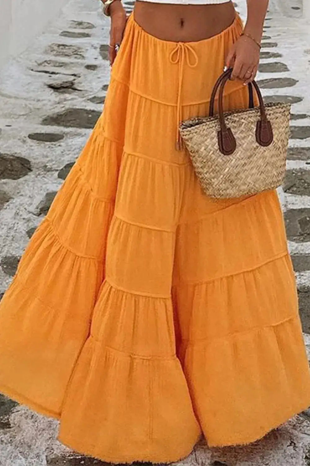Everyday Tiered Drawstring Maxi Skirt