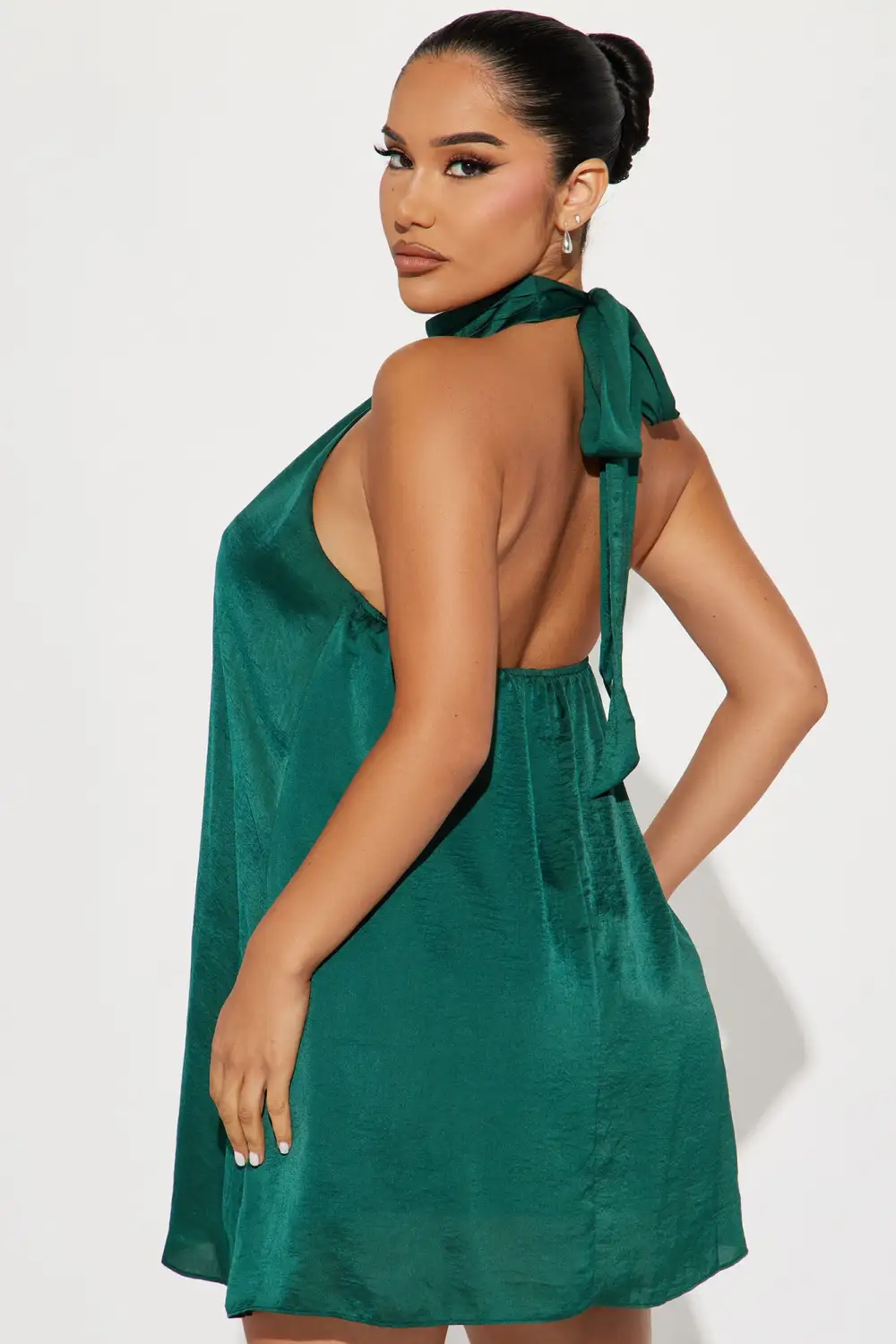 Jenine Satin Mini Dress - Hunter