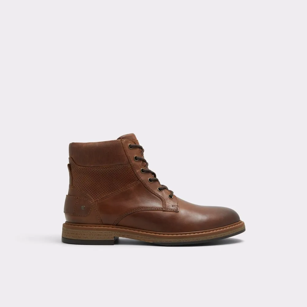 Cognac Stitching Lace-Up Almond Toe Men's Ankle Boots
