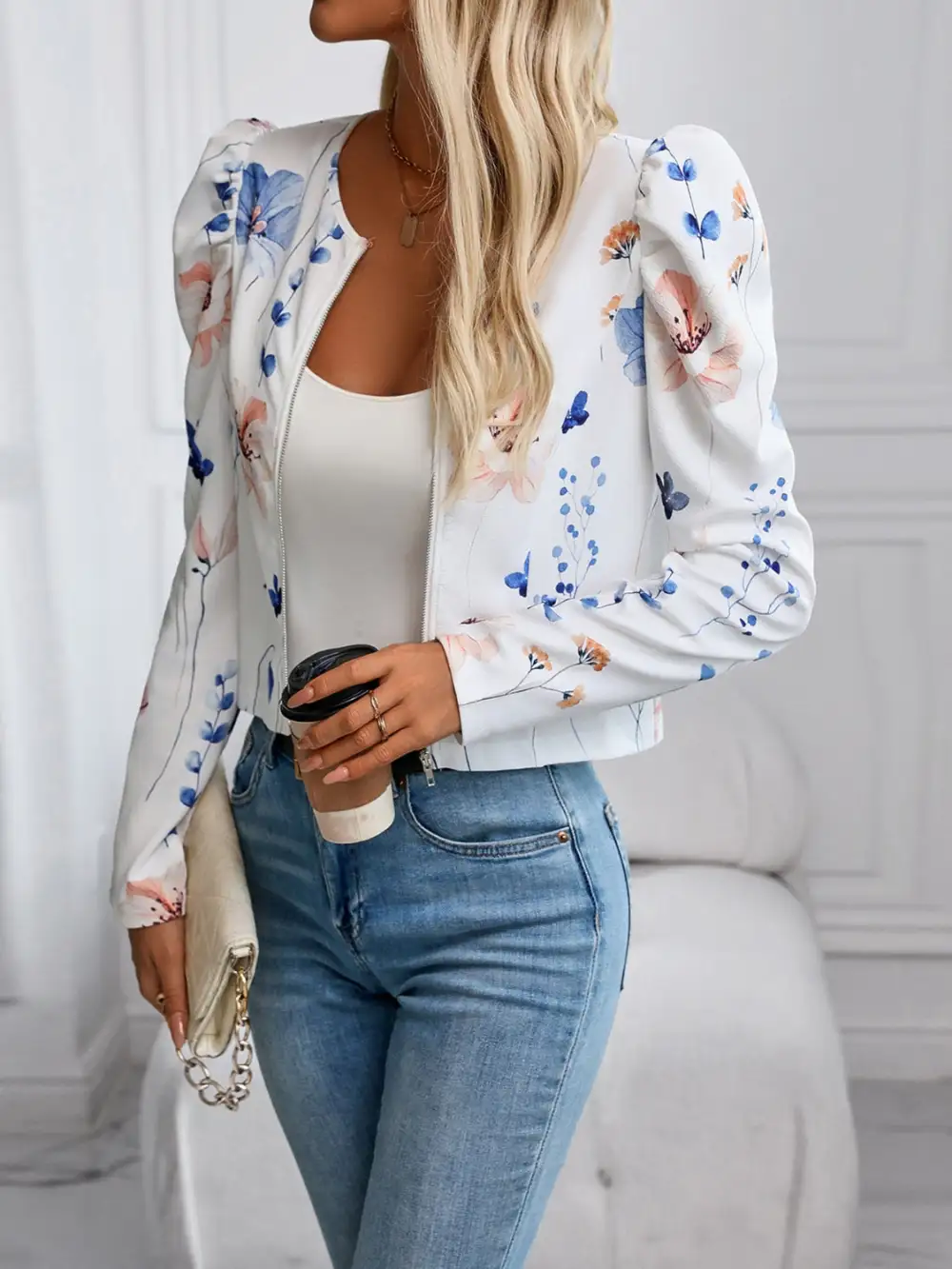 Printed Zip-up Long-sleeve Jacket