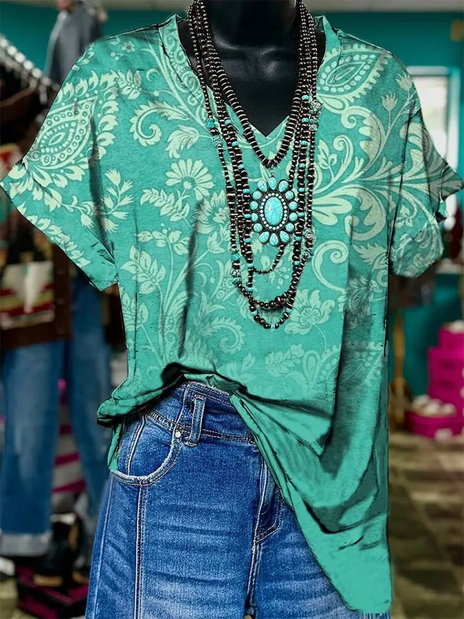 Women'S Retro Floral Printed Casual T-Shirt